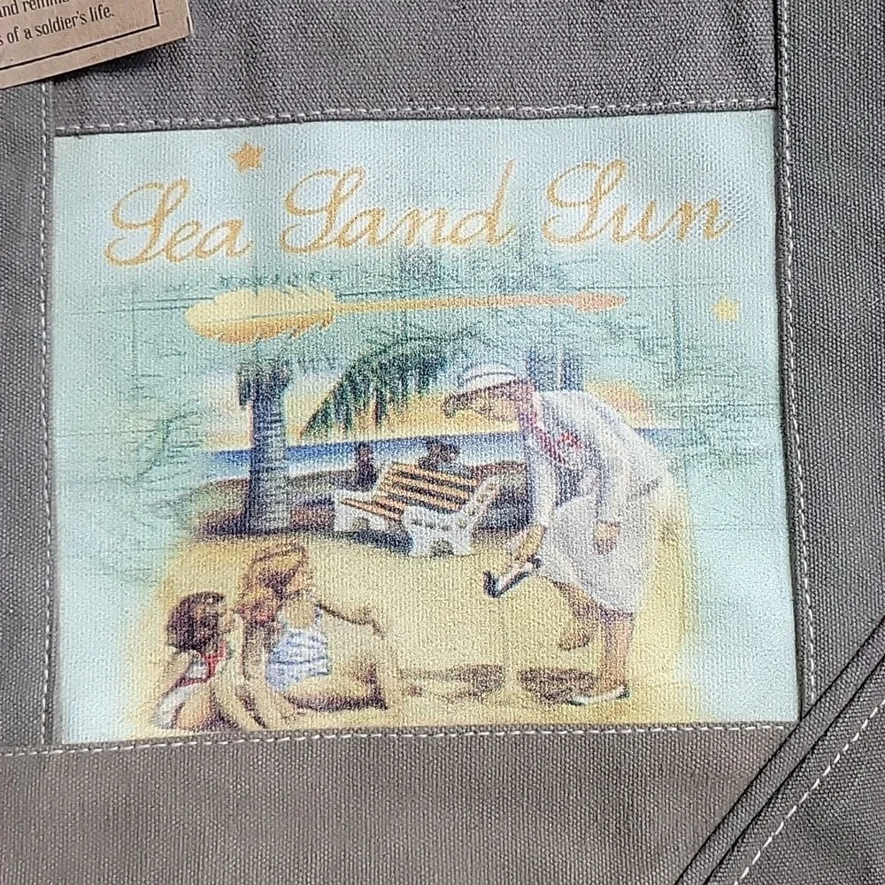 Sea Sand Sun Vintage Like Scene  Recycled Military Canvas Tent Tote